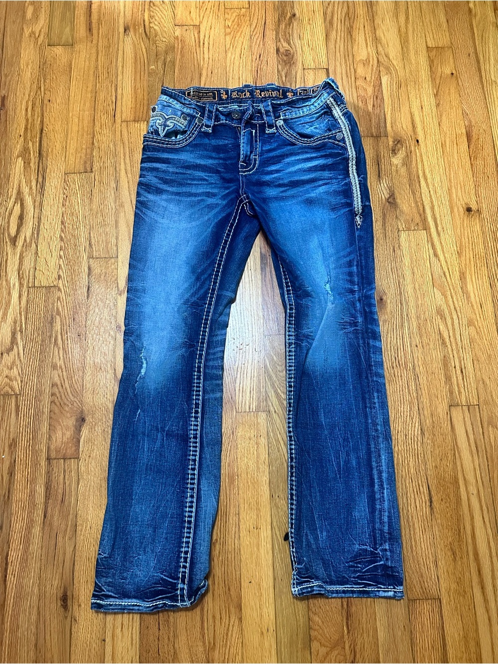 Rock Revival men’s size 30 Blue Distressed Slim Bootcut Jeans